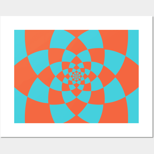 Lotus Flower Patchwork Pattern Coral Blue Wall Art by oknoki